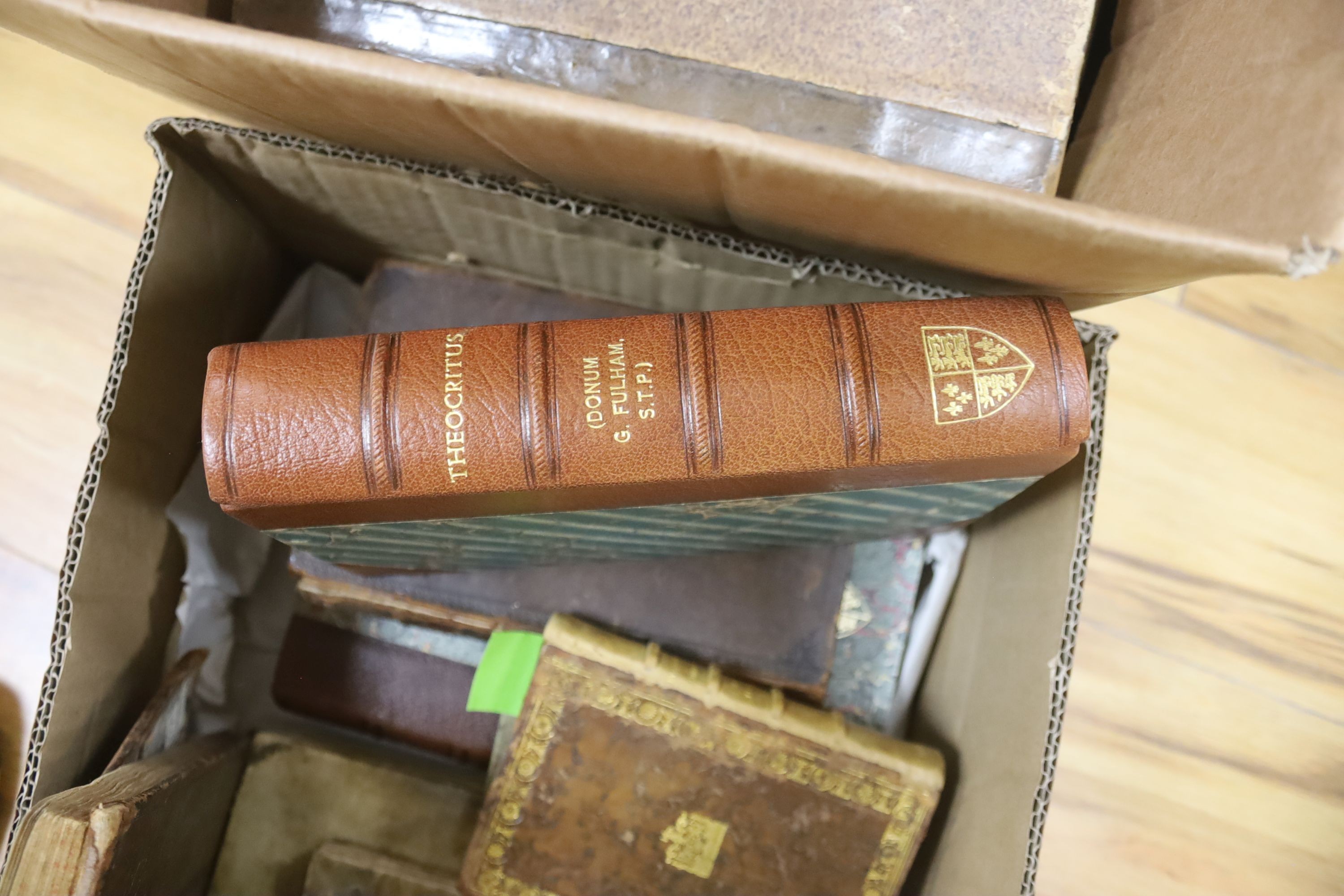 Antiquarian Books - 17th century Classics Editions, various bindings (mostly leather), incl. Socrates (Gk. title) Orationes et Epistolae ... old vellum, Geneva, 1642; Aristotle (Gk. title)